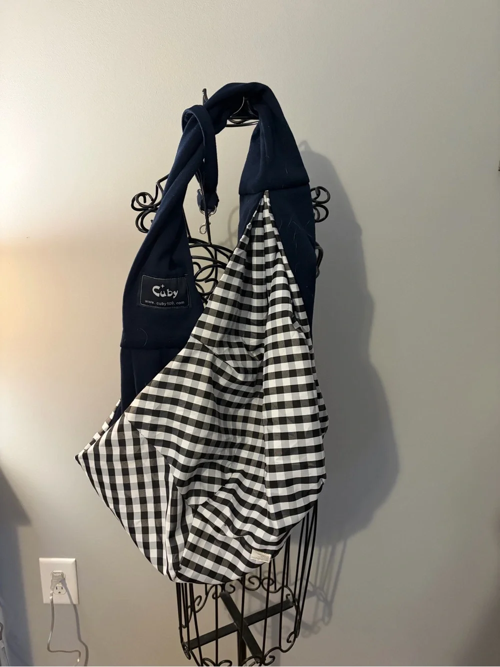 Dog cat small pet Sling Carrier in Navy Blue gingham Hands-Free Pet Carrier Cuby